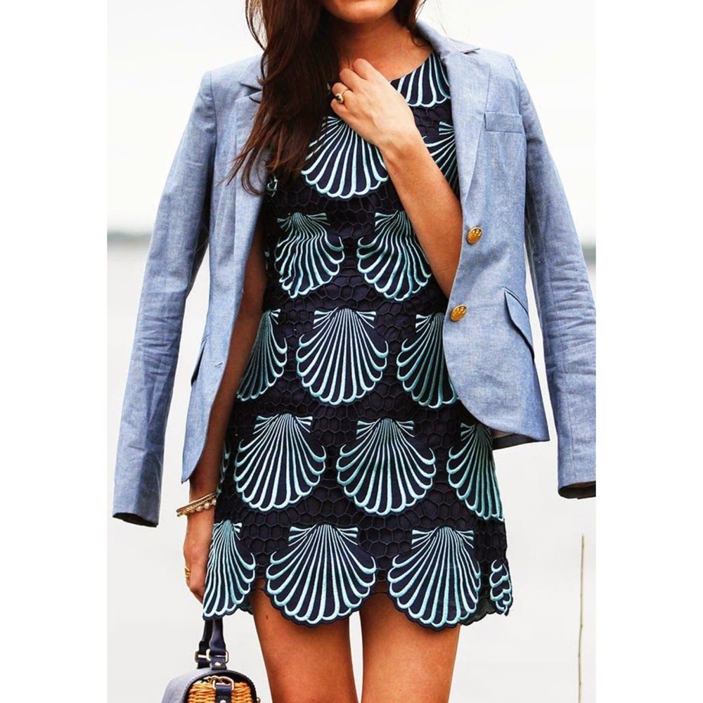 Lilly Pulitzer Delia Shift Jumbo Sea Eyelet True Navy Blue Dress | Size 4